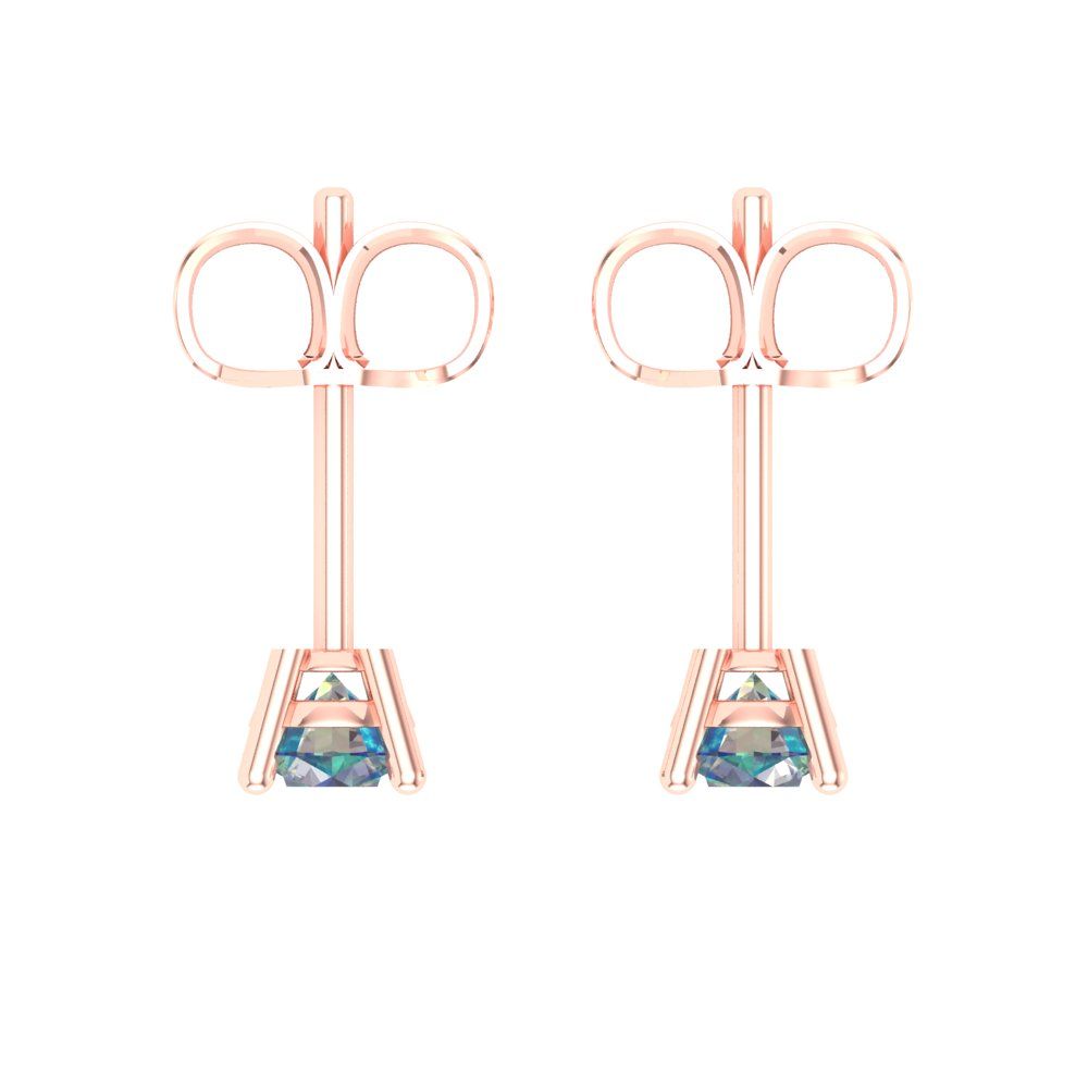 0.5 ctw Blue Moissanite Studs Earrings | 4.0mm Round Cut White Gold Push Back | April Birthstone