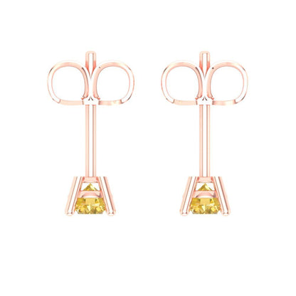 0.5 ctw Yellow Zirconia Studs Earrings | 4.0mm Round Cut White Gold Push Back | April Birthstone
