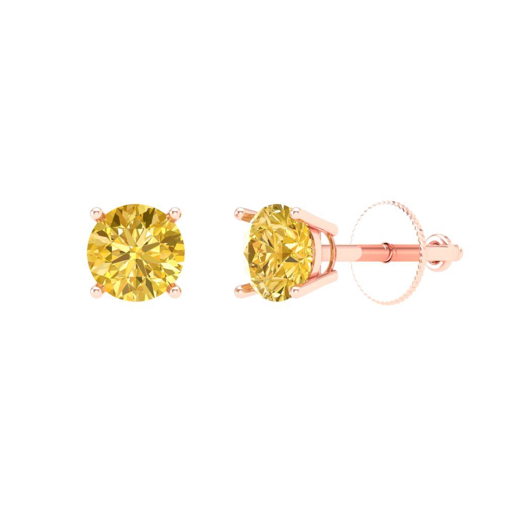 1 ctw Citrine Studs Earrings | 5.0mm Round Cut White Gold Push Back | November Birthstone