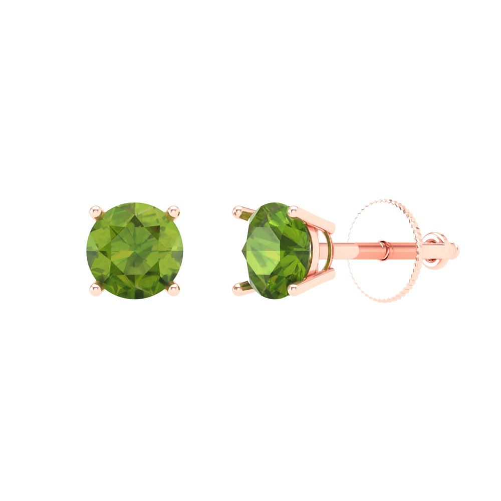 1cttw Round Cut Natural Peridot Gold-Plated 925 Silver Push Back Stud Earrings