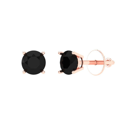 1 ctw Onyx Studs Earrings | 5.0mm Round Cut White Gold Push Back | July Birthstone