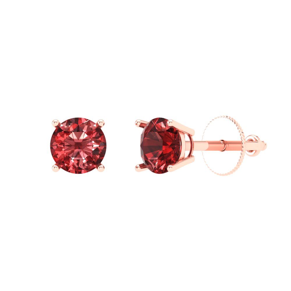 1 ctw Garnet Studs Earrings | 5.0mm Round Cut White Gold Push Back | January Birthstone