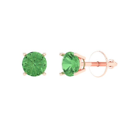 1 ctw Green Zirconia Studs Earrings | 5.0mm Round Cut White Gold Push Back | April Birthstone