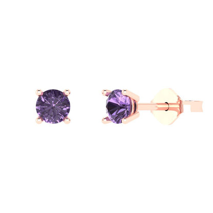 1cttw Round Cut Simulated Alexandrite Gold-Plated 925 Silver Push Back Stud Earrings