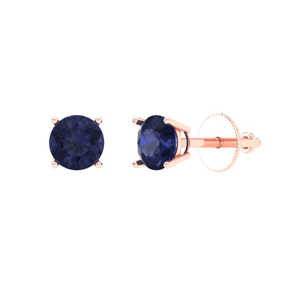 1 ctw Blue Sapphire Studs Earrings | 5.0mm Round Cut White Gold Push Back | September Birthstone
