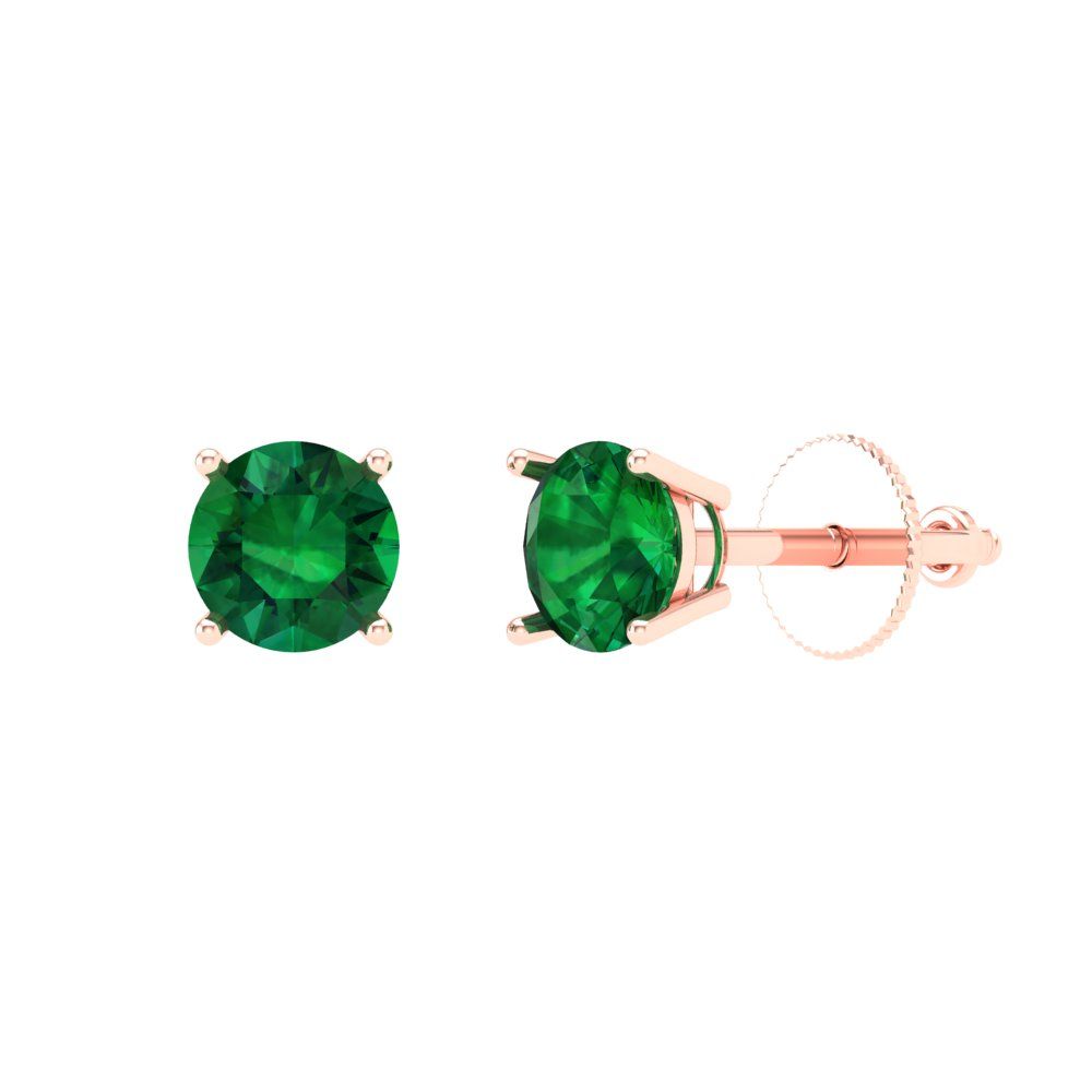 1 ctw Emerald Studs Earrings | 5.0mm Round Cut White Gold Push Back | May Birthstone