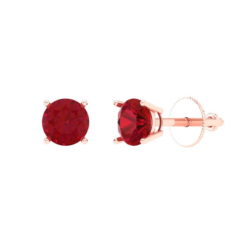 1cttw Round Cut Simulated Ruby Gold-Plated 925 Silver Push Back Stud Earrings