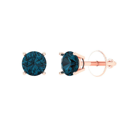 1cttw Round Cut Natural London Blue Topaz Gold-Plated 925 Silver Push Back Stud Earrings