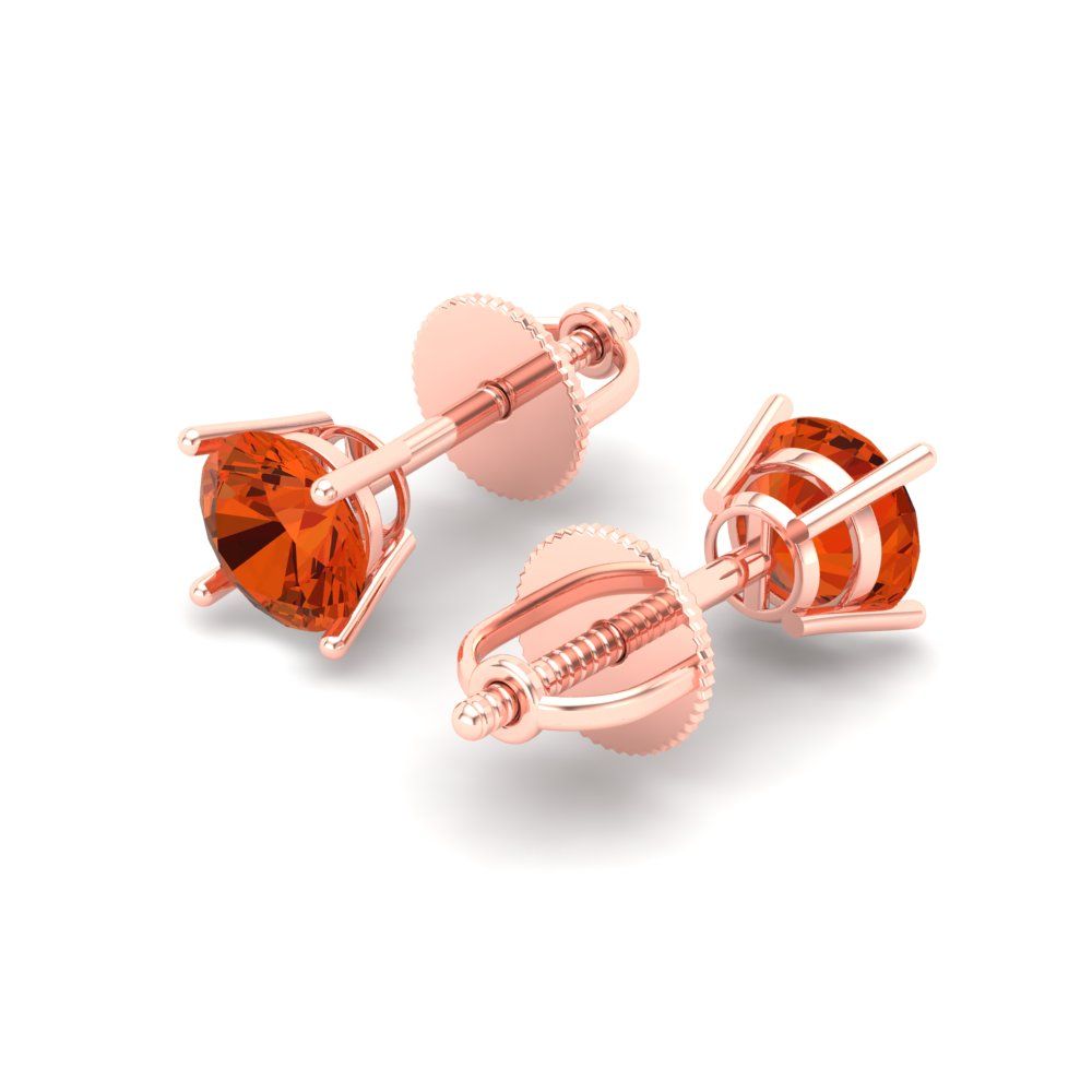 1 ctw Red Zirconia Studs Earrings | 5.0mm Round Cut White Gold Push Back | April Birthstone