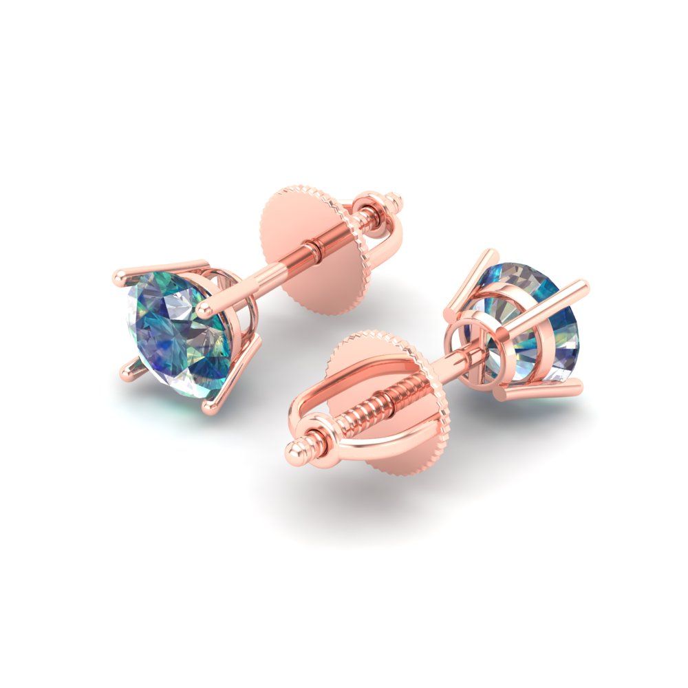 1 ctw Blue Moissanite Studs Earrings | 5.0mm Round Cut White Gold Push Back | April Birthstone