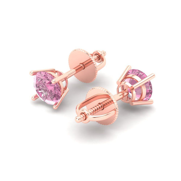 1.0 ct Brilliant Round Cut Solitaire Studs Pink Simulated Diamond Stone Rose Gold Earrings Push back