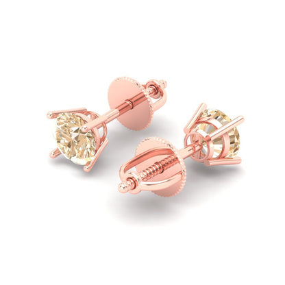 1cttw Round Cut Natural Morganite Gold-Plated 925 Silver Push Back Stud Earrings