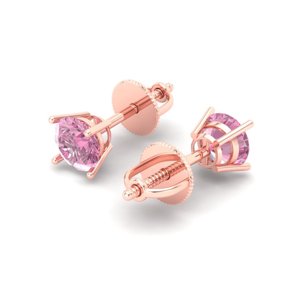 1 ctw Pink Zirconia Studs Earrings | 5.0mm Round Cut White Gold Push Back | April Birthstone