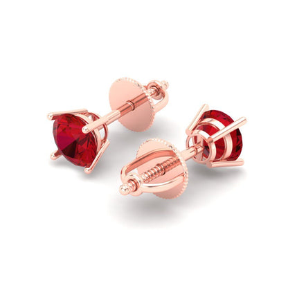 1cttw Round Cut Simulated Ruby Gold-Plated 925 Silver Push Back Stud Earrings