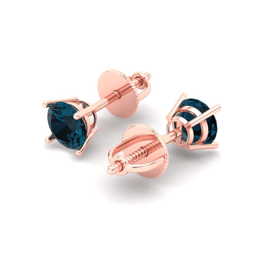 1 ctw London Blue Topaz Studs Earrings | 5.0mm Round Cut White Gold Push Back | December Birthstone