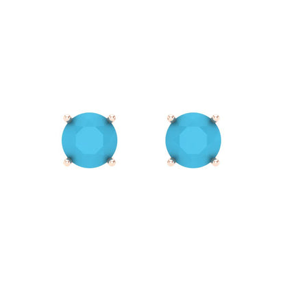 1 ctw Turquoise Studs Earrings | 5.0mm Round Cut White Gold Push Back | December Birthstone