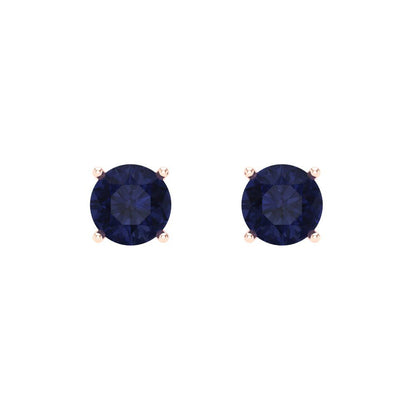 1 ctw Blue Sapphire Studs Earrings | 5.0mm Round Cut White Gold Push Back | September Birthstone