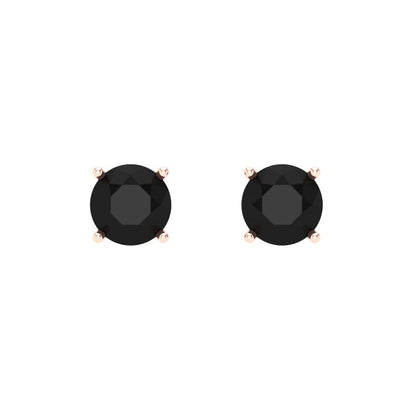1 ctw Onyx Studs Earrings | 5.0mm Round Cut White Gold Push Back | July Birthstone