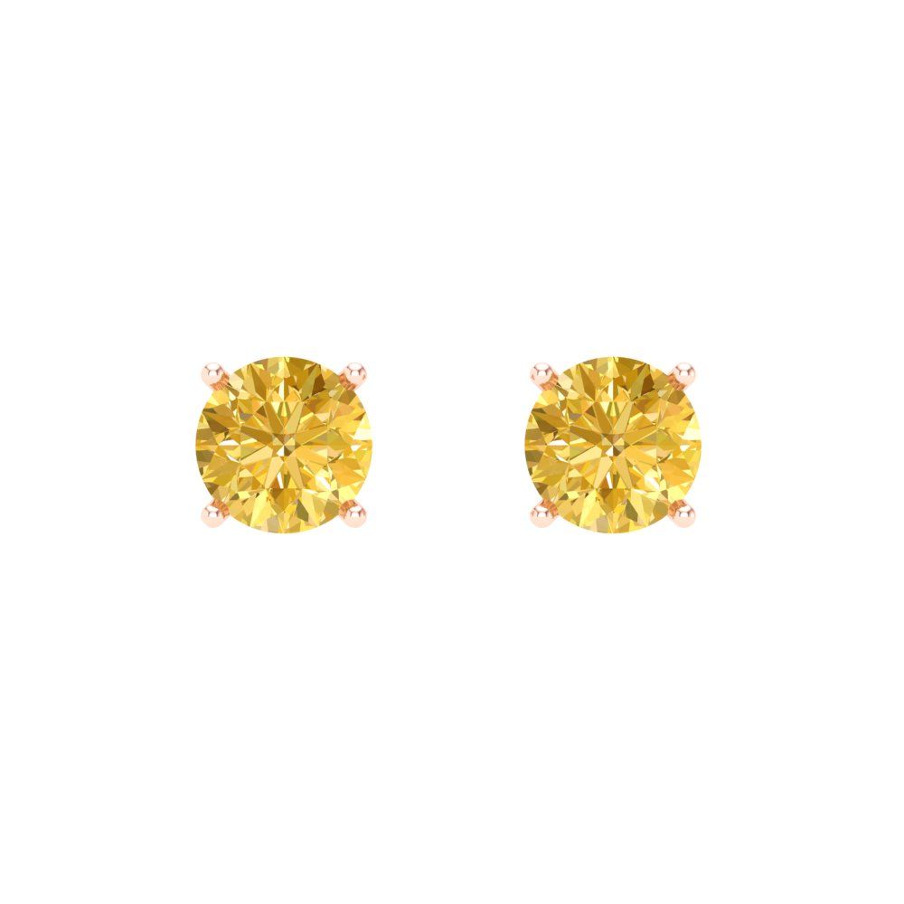 1 ctw Yellow Zirconia Studs Earrings | 5.0mm Round Cut White Gold Push Back | April Birthstone