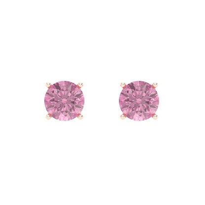 1 ctw Pink Zirconia Studs Earrings | 5.0mm Round Cut White Gold Push Back | April Birthstone