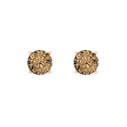 1 ctw Champagne Studs Earrings | 5.0mm Round Cut White Gold Push Back | April Birthstone