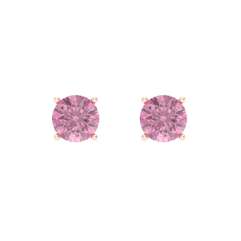 1.0 ct Brilliant Round Cut Solitaire Studs Pink Simulated Diamond Stone Rose Gold Earrings Push back