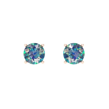 1 ctw Blue Moissanite Studs Earrings | 5.0mm Round Cut White Gold Push Back | April Birthstone