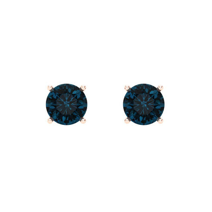 1 ctw London Blue Topaz Studs Earrings | 5.0mm Round Cut White Gold Push Back | December Birthstone