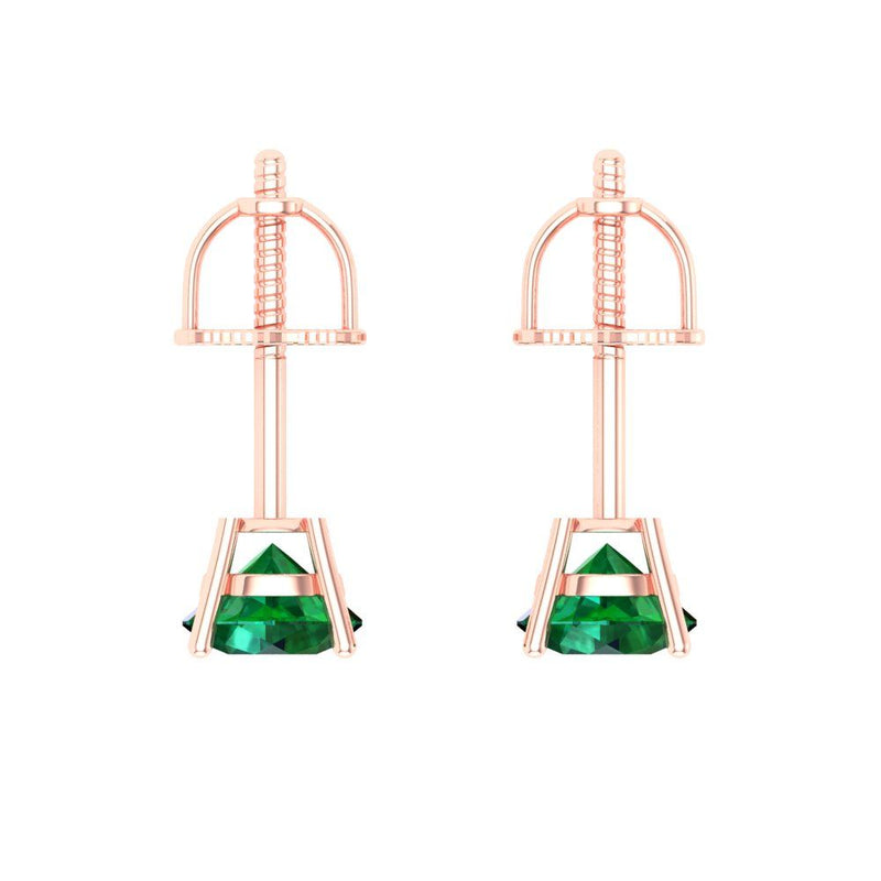 1.0 ct Brilliant Round Cut Solitaire Studs Simulated Emerald Stone Rose Gold Earrings Push back