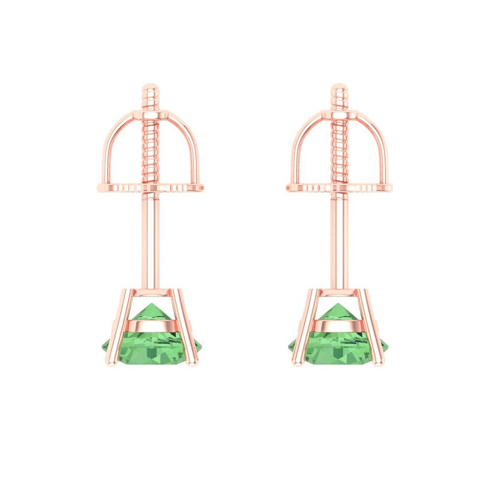 1 ctw Green Zirconia Studs Earrings | 5.0mm Round Cut White Gold Push Back | April Birthstone