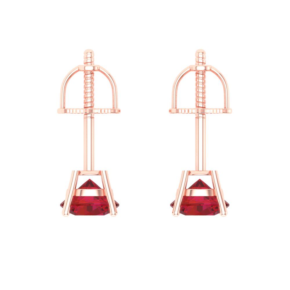 1 ctw Ruby Studs Earrings | 5.0mm Round Cut White Gold Push Back | July Birthstone