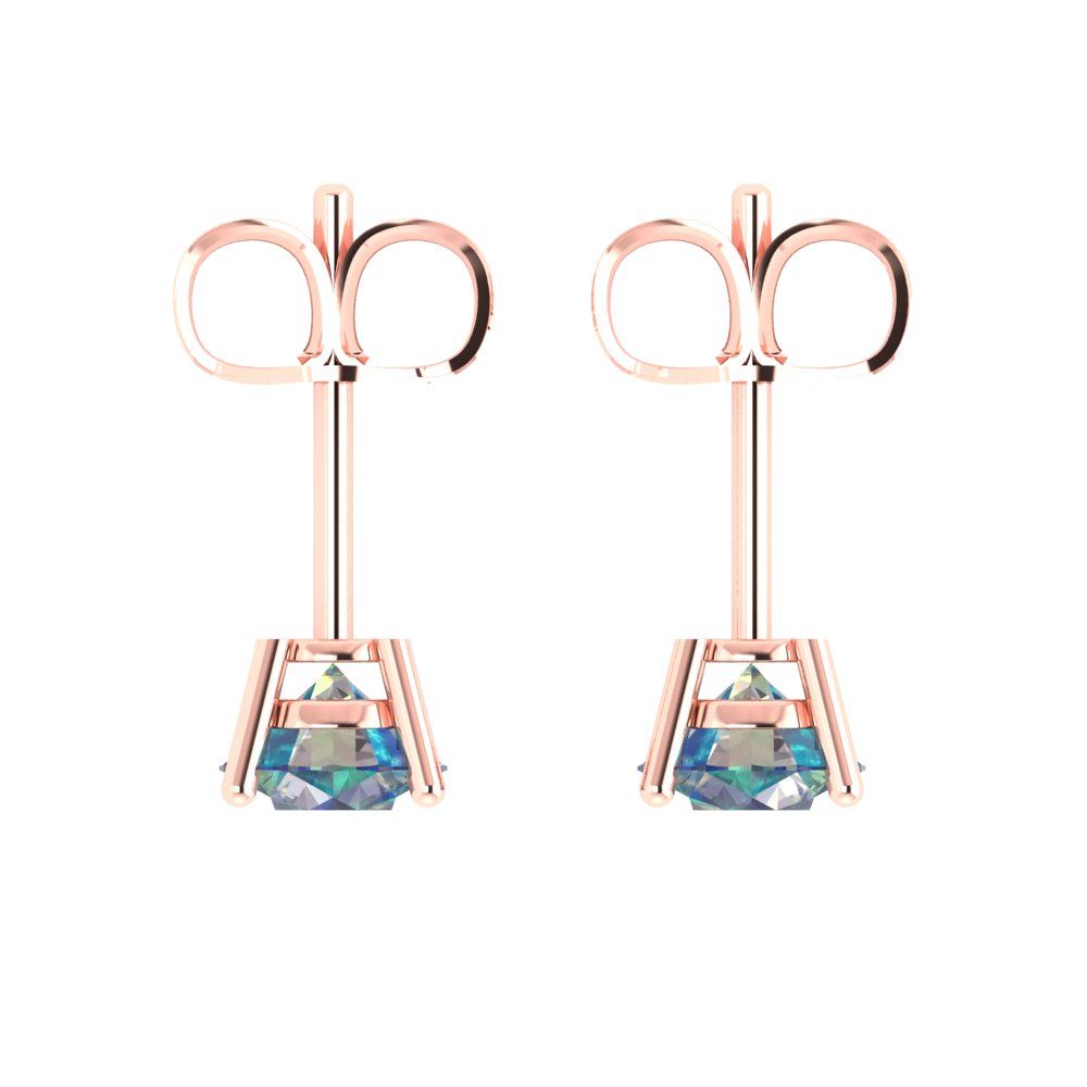 1 ctw Blue Moissanite Studs Earrings | 5.0mm Round Cut White Gold Push Back | April Birthstone