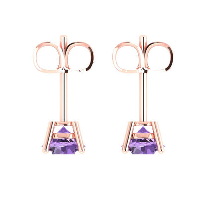 1 ctw Alexandrite Studs Earrings | 5.0mm Round Cut White Gold Push Back | June Birthstone