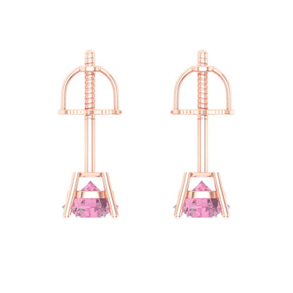 1cttw Round Cut Simulated Pink Diamond Gold-Plated 925 Silver Push Back Stud Earrings