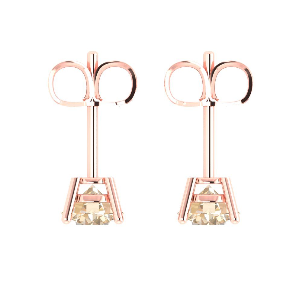 1 ctw Morganite Studs Earrings | 5.0mm Round Cut White Gold Push Back | February Birthstone