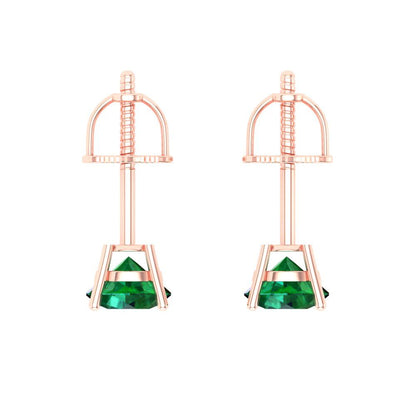 1cttw Round Cut Simulated Emerald Gold-Plated 925 Silver Push Back Stud Earrings