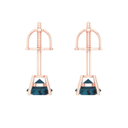 1 ctw London Blue Topaz Studs Earrings | 5.0mm Round Cut White Gold Push Back | December Birthstone