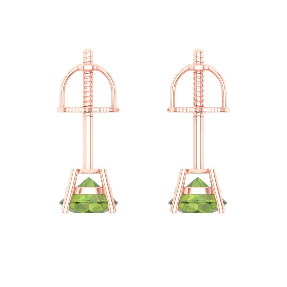 1 ctw Peridot Studs Earrings | 5.0mm Round Cut White Gold Push Back | August Birthstone