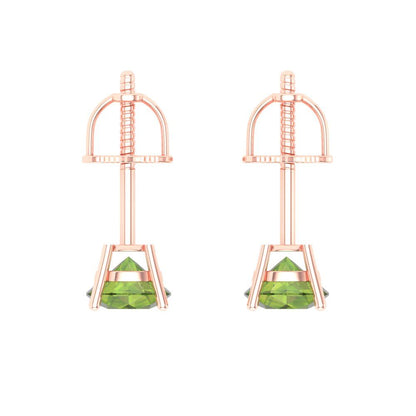 1 ctw Peridot Studs Earrings | 5.0mm Round Cut White Gold Push Back | August Birthstone
