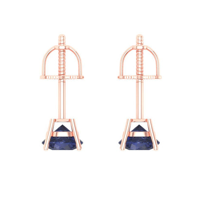 1 ctw Blue Sapphire Studs Earrings | 5.0mm Round Cut White Gold Push Back | September Birthstone