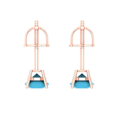 1cttw Round Cut Simulated Turquoise Gold-Plated 925 Silver Push Back Stud Earrings