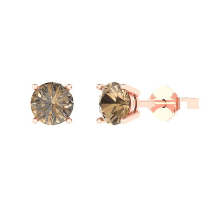 1.5cttw Round Cut Simulated Champagne Diamond Gold-Plated 925 Silver  Push Back Stud Earrings