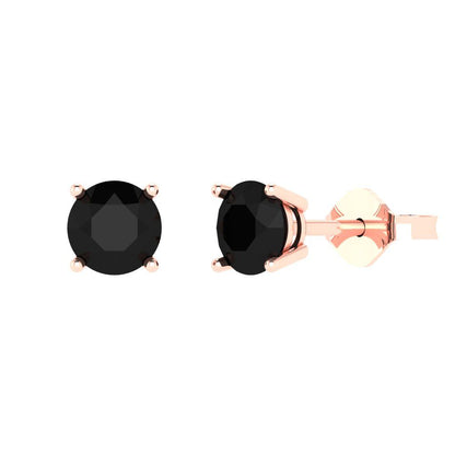1.5 ctw Onyx Studs Earrings | 6mm Round Cut White Gold  Push Back | July Birthstone