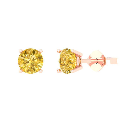 1.5 ctw Citrine Studs Earrings | 6mm Round Cut White Gold  Push Back | November Birthstone