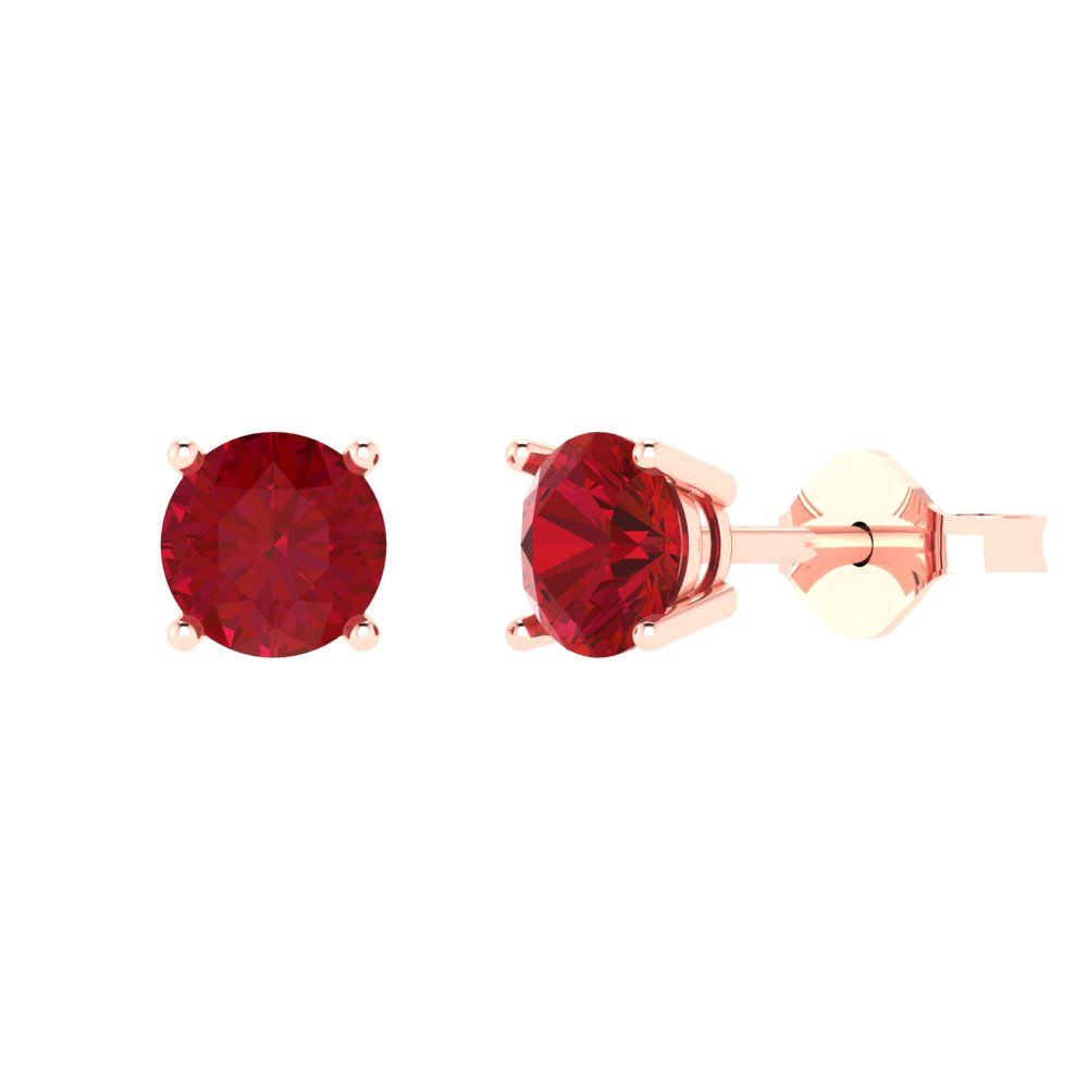 1.5 ctw Ruby Studs Earrings | 6mm Round Cut White Gold  Push Back | July Birthstone