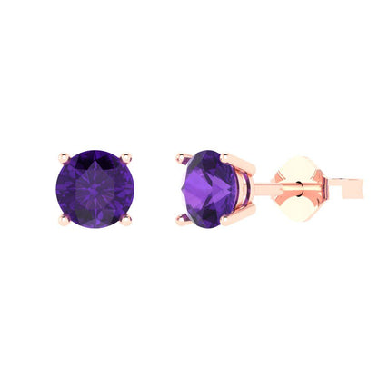 1.5cttw Round Cut Natural Amethyst Gold-Plated 925 Silver  Push Back Stud Earrings
