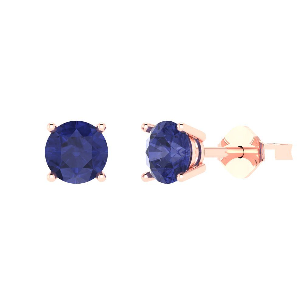 1.5 ctw Tanzanite Studs Earrings | 6mm Round Cut White Gold  Push Back | December Birthstone