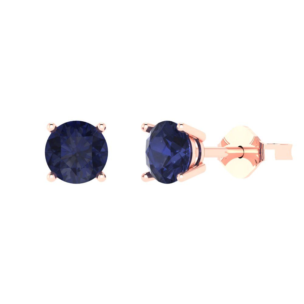 1.5 ctw Blue Sapphire Studs Earrings | 6mm Round Cut White Gold  Push Back | September Birthstone