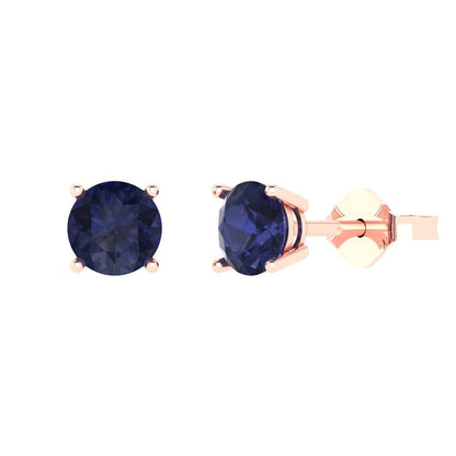 1.5 ctw Blue Sapphire Studs Earrings | 6mm Round Cut White Gold  Push Back | September Birthstone
