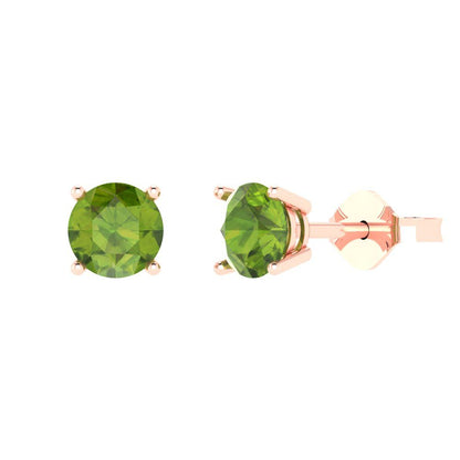 1.5 ctw Peridot Studs Earrings | 6mm Round Cut White Gold  Push Back | August Birthstone